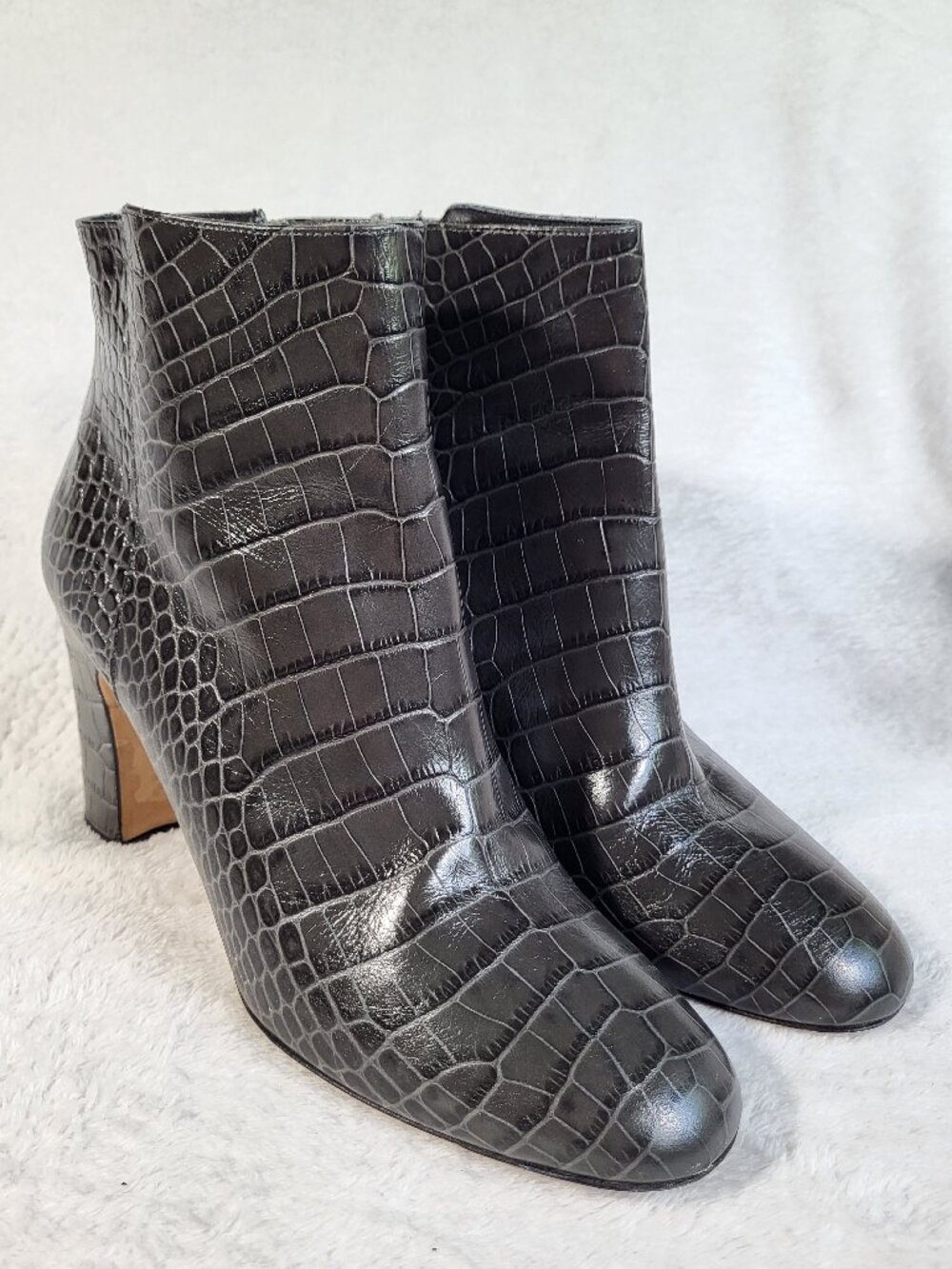 Grigiarancio Croc Embossed Leather Ankle Bootie - Size 40EU / 9.5US
